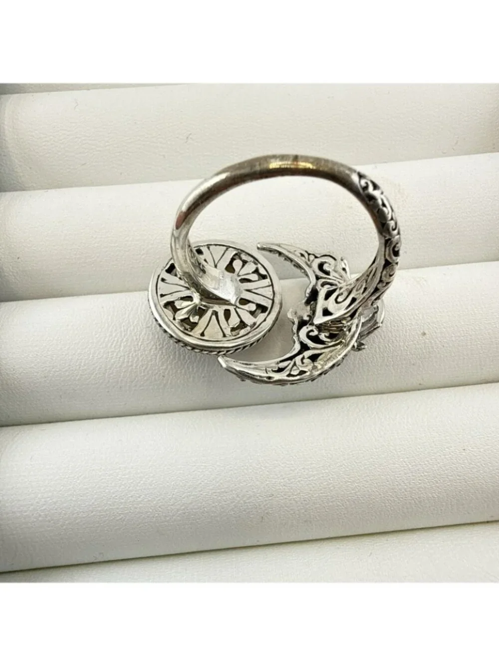Sarda Sterling Silver Ring Moon Face Celestial Adjustable Sz 10-11.5 Bali 925